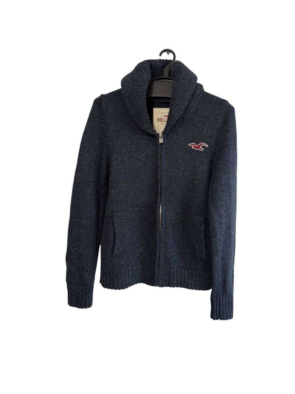 Vintage Hollister Size Small Navy Blue Knit Full Zip Sweater Cardigan Preppy